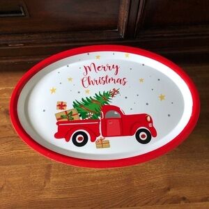 Merry Christmas Old truck & tree large Plastic cookie platter